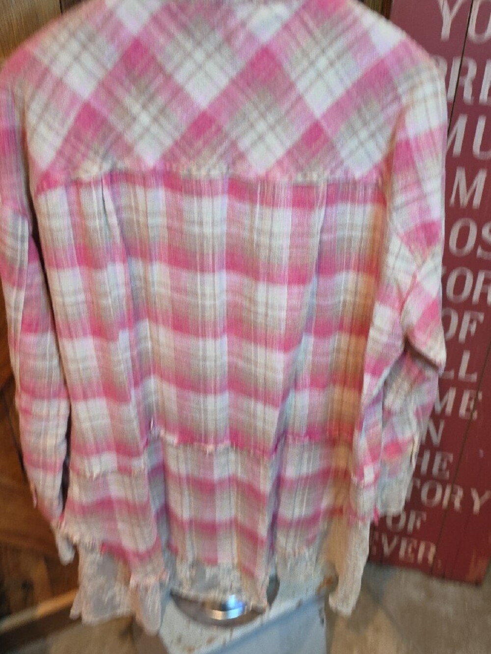 100p Oli & Hali Pink and Cream Plaid Button-Up  with Lace Trim - Picture 11 of 15